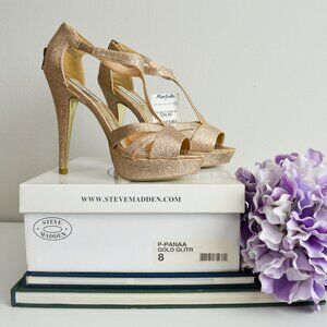 Steve Madden P-Panaa Gold Glitter Platform Stiletto Heels
